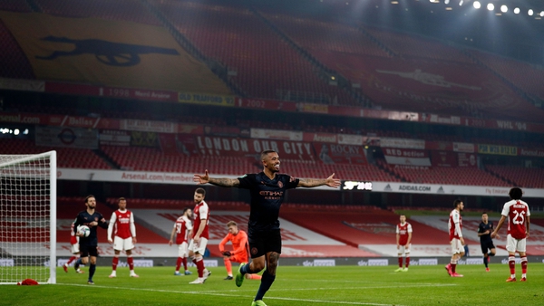 Gabriel Jesus celebrates his goal against Arsenal