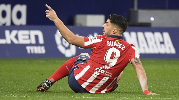Suarez's header ensured a third consecutive league victory and took Atletico on to 35 points after 14 games, three ahead of second-placed Real Madrid