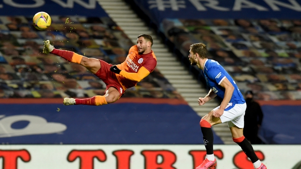Omar Elabdellaoui of Galatasaray in action against Rangers in the Europa League
