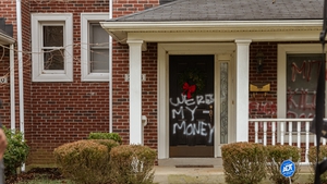 Graffiti was daubed on the door of Mitch McConnell's house in Louisville, Kentucky
