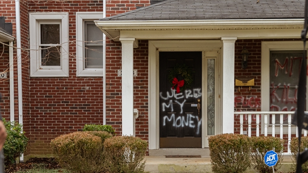 Graffiti was daubed on the door of Mitch McConnell's house in Louisville, Kentucky