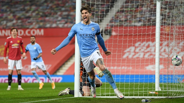 John Stones scores the opening goal at Old Trafford