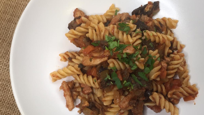 Eunice's pasta with porcini chicken sauce: Today