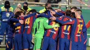 Barcelona players celebrate their victory