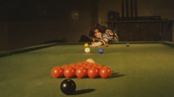 Carmel Breaden playing snooker (1976)
