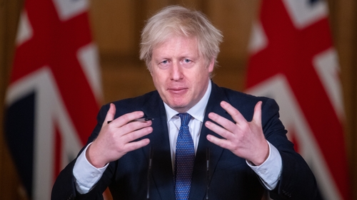 British Prime Minister Boris Johnson speaking at a media briefing today