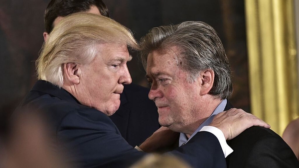 Donald Trump pictured with Steve Bannon in 2017