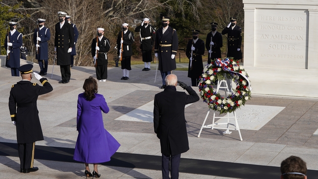 The new leaders of the US travelled to Arlington cemetery to lay a wreath