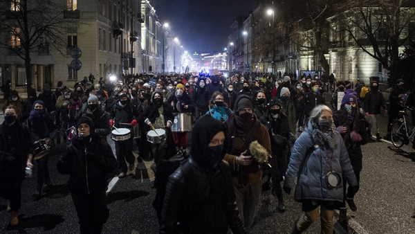 People taking part in a demonstration against the abortion ban law, in Warsaw, Poland, on 20 January