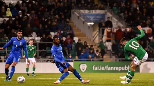 Troy Parrott in action for Ireland U21s v Italy in October 2019