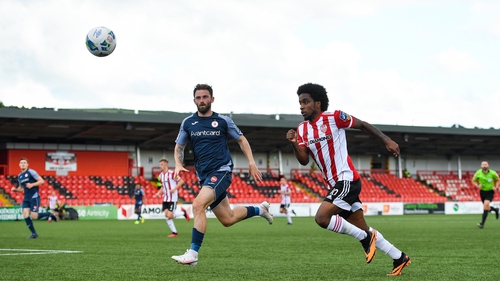 Figueira in action for Derry against Sligo Rovers following the resumption of the league in 2020