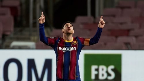 Lionel Messi celebrates after giving Barcelona the lead