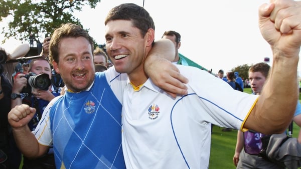 Graeme McDowell (L) with Padraig Harrington at Celtic Manor back in 2010