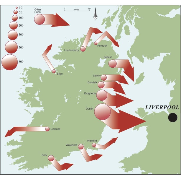 irish potato famine map