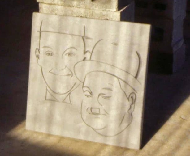 Laurel and Hardy Portrait in Stone by Sculptor Mike McTigue