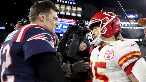 Tom Brady and Patrick Mahomes exchange words back when the former played for the New England Patriots