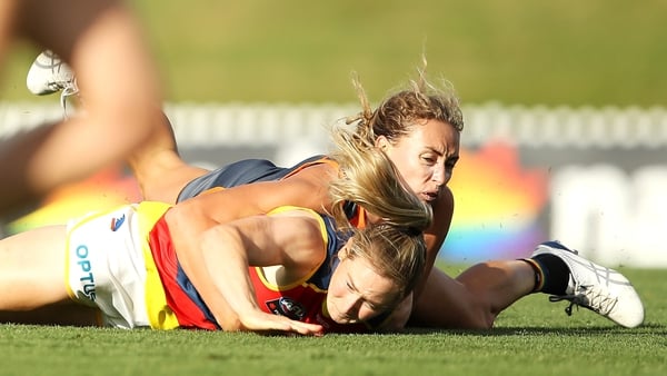 Ailish Considine after being tackled by Tarni Evans of the Giants