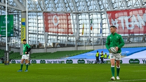 Jonathan Sexton, right, and Harry Byrne ahead of the Autumn Nations Cup match between Ireland and Scotland last December