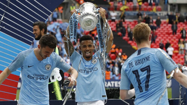 Gabriel Jesus with the FA Cup in 2019