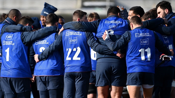 France players huddle together during training on Thursday in Marcoussis, south of Paris