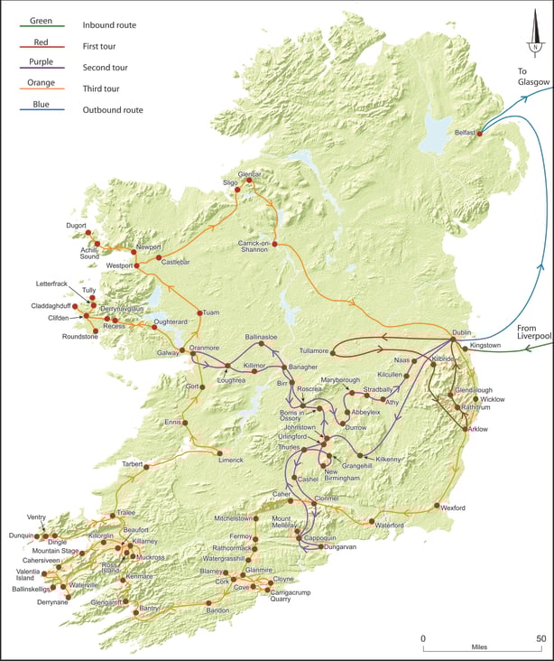 Map of Nicholson's trip with routes