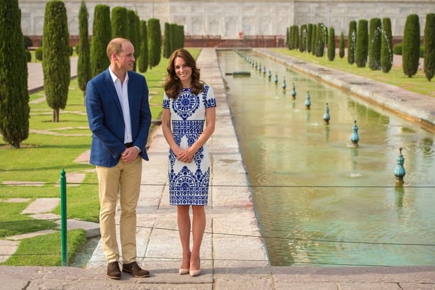 The Duke and Duchess of Cambridge during a visit to the Taj Mahal in India during day seven of the Royal tour to India and Bhutan.