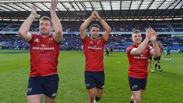 Niall Scannell (L) and Rory Scannell (R) pictured alongside Conor Murray in 2019