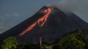 Lava is seen moving down Mount Merapi