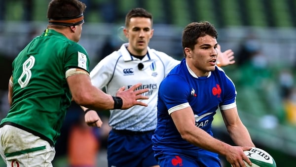 Antoine Dupont in action against Ireland on 14 February