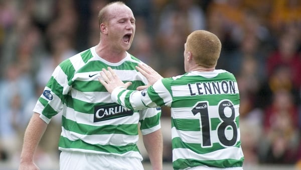 John Hartson (L) and Neil Lennon during their playing days at Celtic