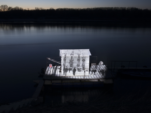 A floating building