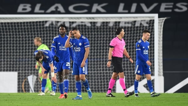 Youri Tielemans reacts as Leicester City bow out of the Europa League