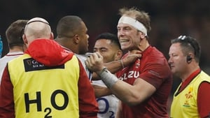 Kyle Sinckler and Alun Wyn Jones square off during the 2019 Six Nations clash