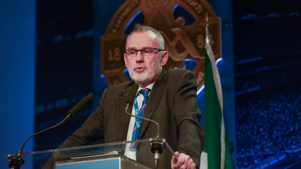 Larry McCarthy speaking at last year's Congress, where he was elected GAA President for 2021-2024 term