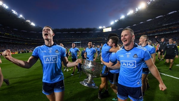 Dublin players celebrate in front of Hill 16 after the 2019 All-Ireland final replay