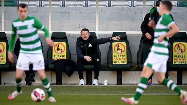 Robbie Keane on the Rovers bench during the Hoops 2-1 pre-season friendly win over Cork City
