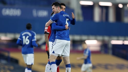 Ben Godfrey and Michael Keane celebrate Everton's 1-0 win over Southampton