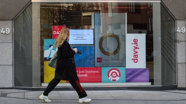 The Davy Group HQ in Dublin where the company's slogan "it's not just business, it's personal" can be seen in the window. Photo: Artur Widak/NurPhoto via Getty Images