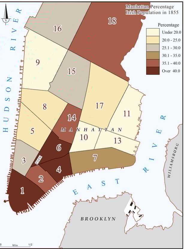 Percentage of New York population that were Irish in 1855