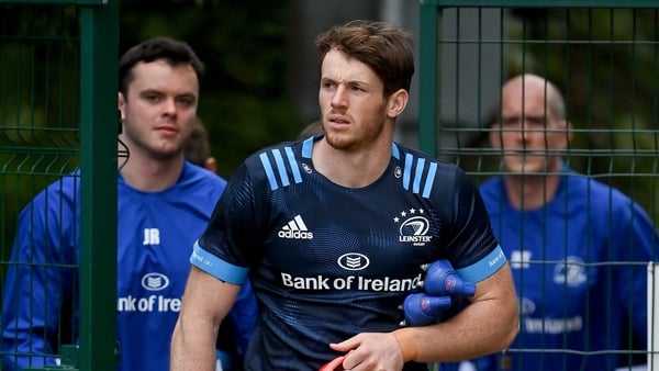 Ryan Baird is followed by James Ryan and Devin Toner at Leinster training last October