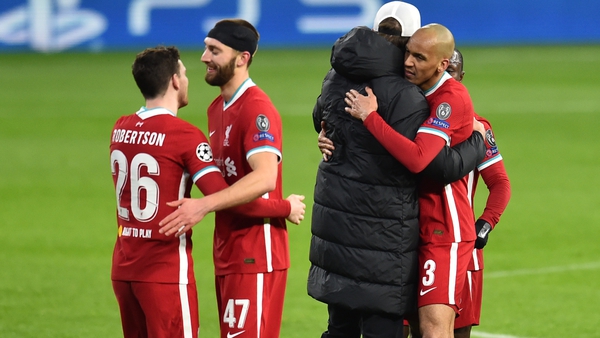 Jurgen Klopp hugs Fabinho after Liverpool beat RB leipzig