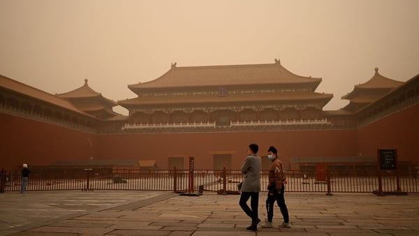 The sandstorm reduced visibility in Beijing to less than 500 metres