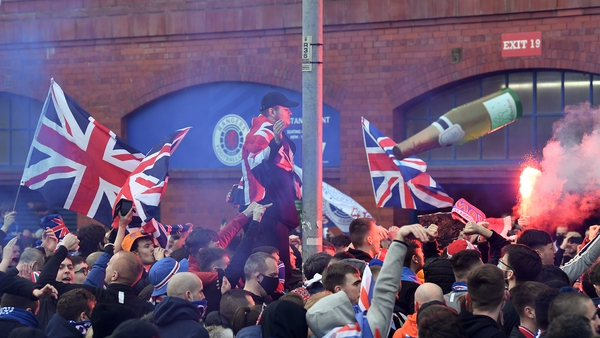 Rangers fans gathering outside Ibrox to celebrate their Scottish Premiership win