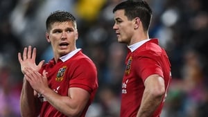 Owen Farrell (l) and Johnny Sexton in action for the Lions against New Zealand in 2017