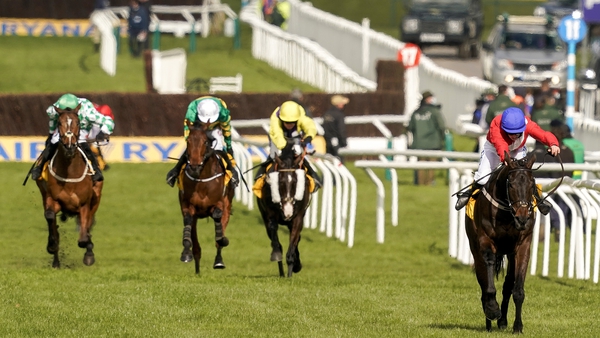 Allaho (r) going up the Cheltenham hill to win the Ryanair Chase last March