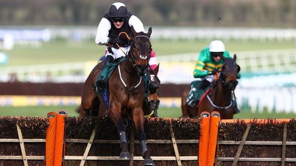 Flooring Porter ridden by Danny Mullins clears the last to win the Paddy Power Stayers' Hurdle