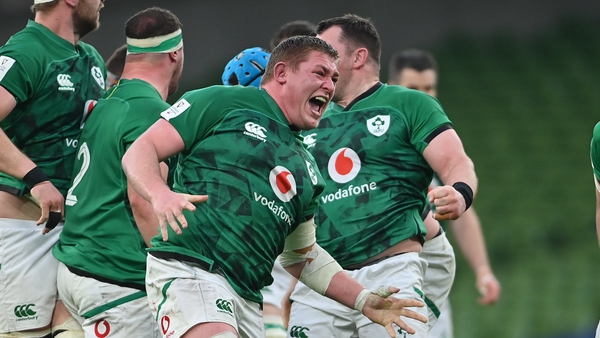 Tadgh Furlong shows his delight after Ireland win a penalty