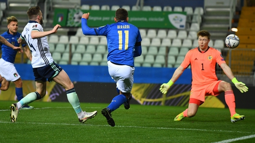 Domenico Berardi of Italy scores the opening goal