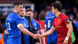 Johnny Sexton shakes hands with Joey Carbery after the 2019 Pro14 semi-final