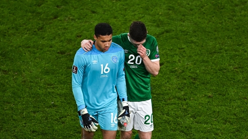 Dara O'Shea and Gavin Bazunu leave the pitch after Ireland's 1-0 loss to Luxembourg